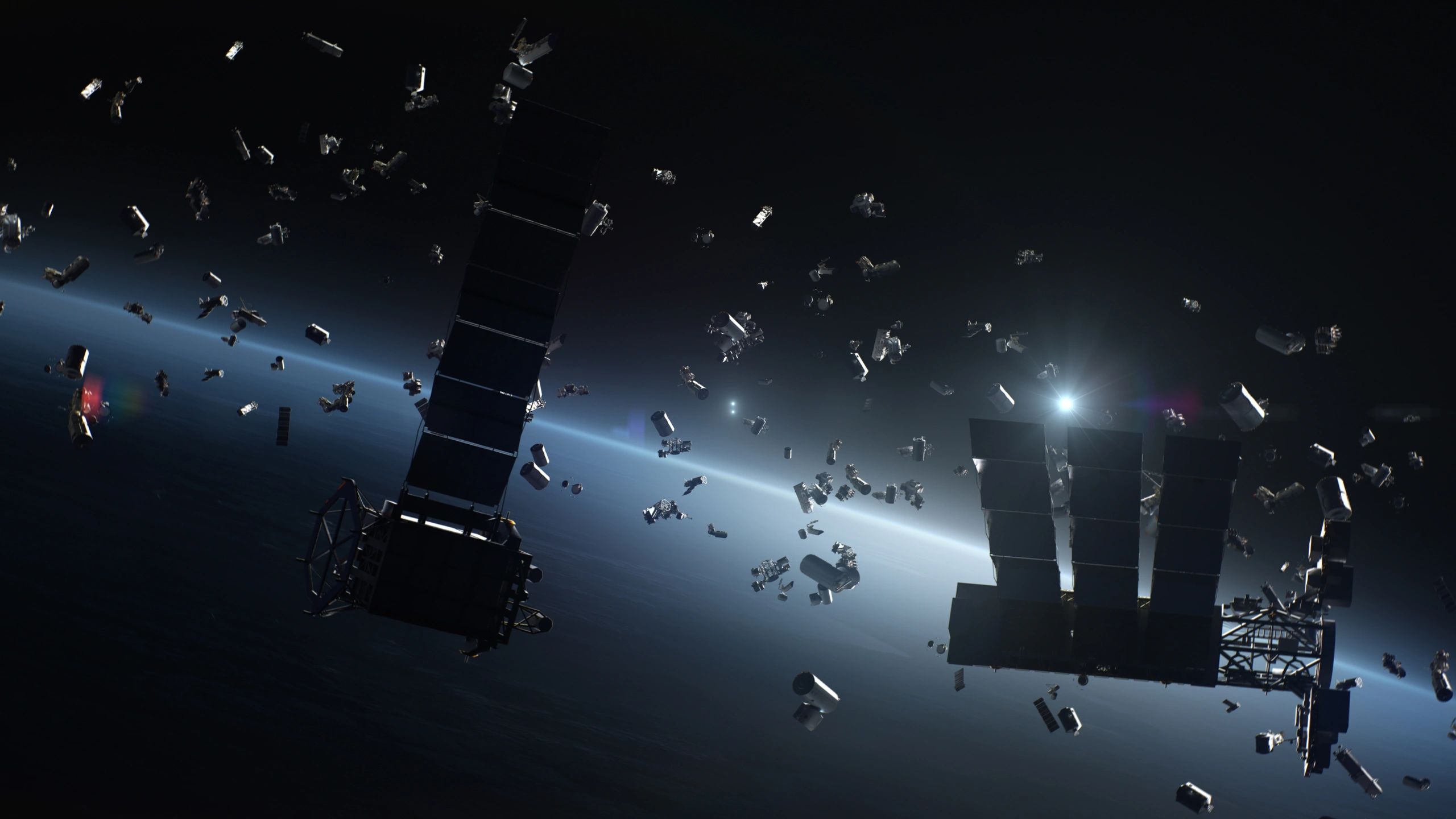 3D render of broken satellites debris